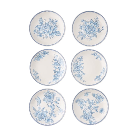 The Pioneer Woman Agatha Stoneware Appetizer Plates, Blue, Set of 6