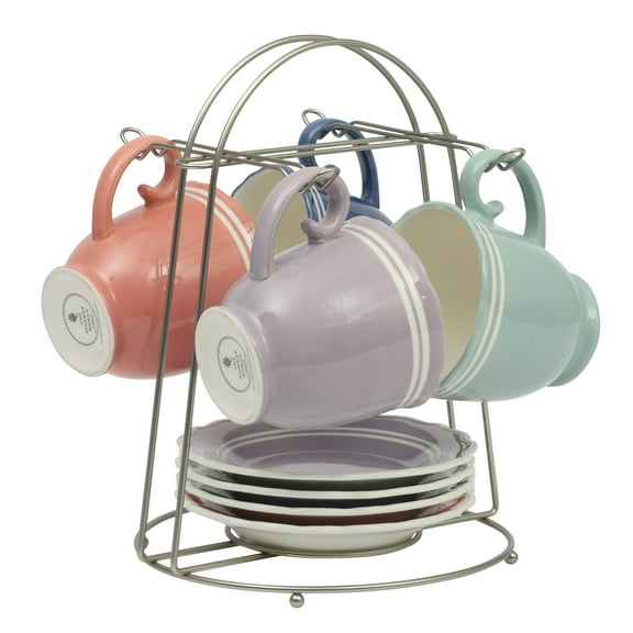 The Pioneer Woman Ainsley 9-Piece Appetizer & Mug Rack Set, Assorted Colors