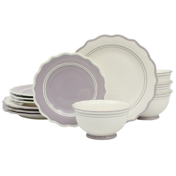 The Pioneer Woman Ainsley 12-Piece Ceramic Dinnerware Set, Iris