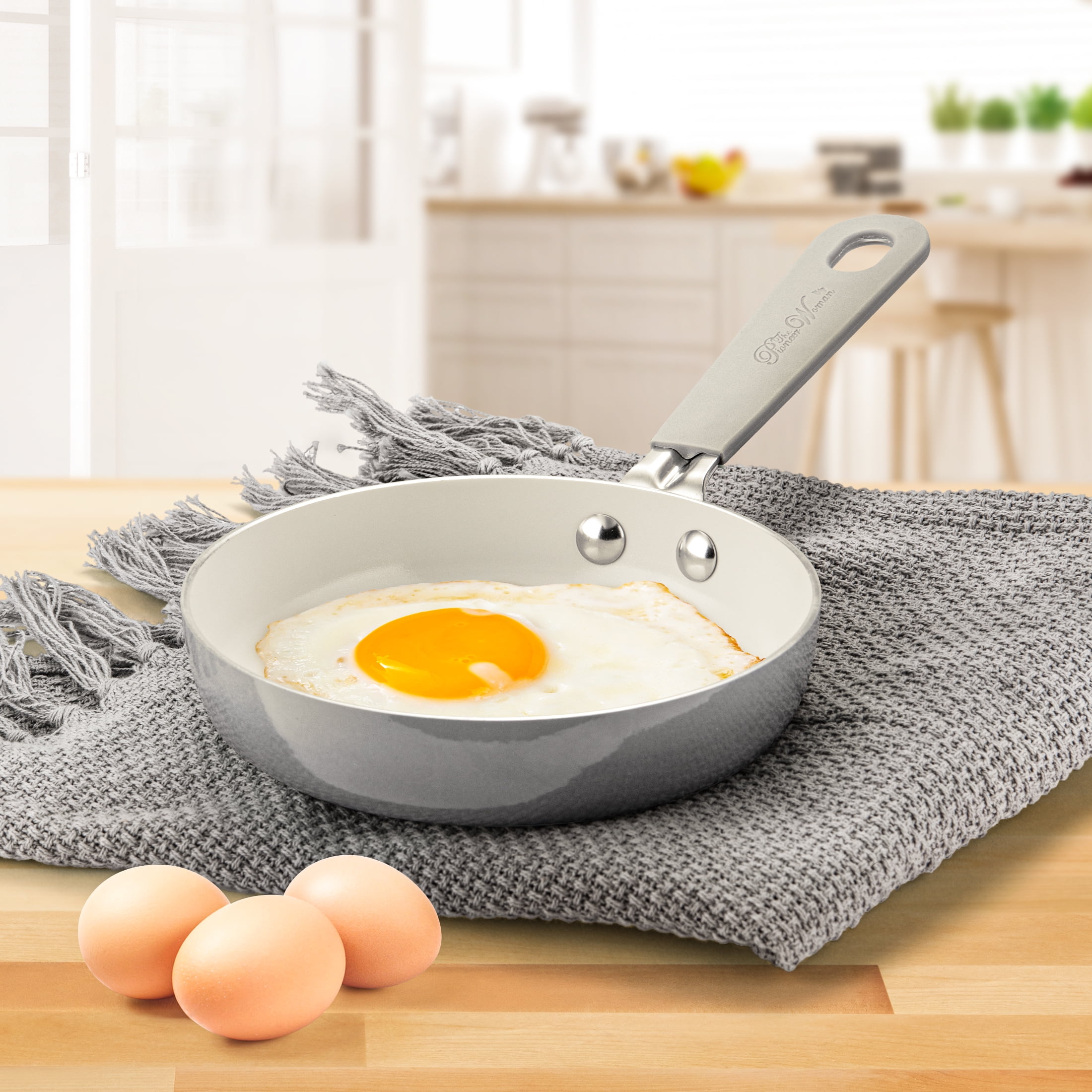Pioneer Woman Mini Fry Egg Pan With Ceramic Coating Aluminum 5.7 Ombre  Gray New