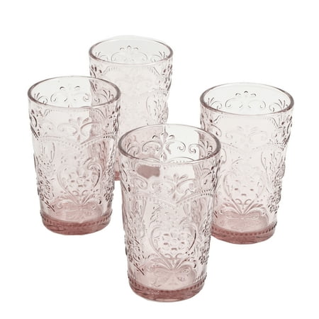 The Pioneer Woman Amelia Pink 15.22-Ounce Glass Tumblers, Set of 4