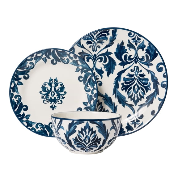 The Pioneer Woman Audrey 12-Piece Stoneware Dinnerware Set, Blue