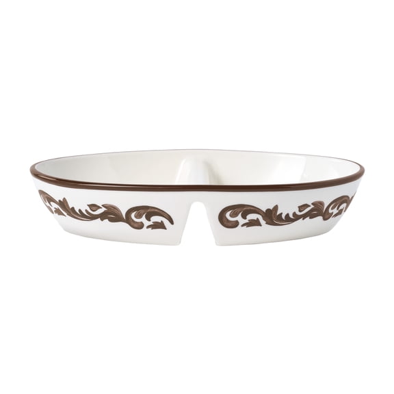 The Pioneer Woman Brown Audrey Oval Stoneware Divided Serve Platter