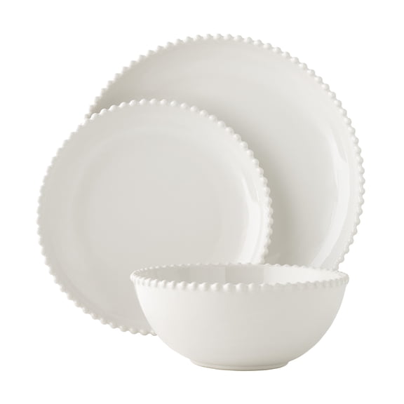 The Pioneer Woman Beaded 12-Piece Dinnerware Set, Linen