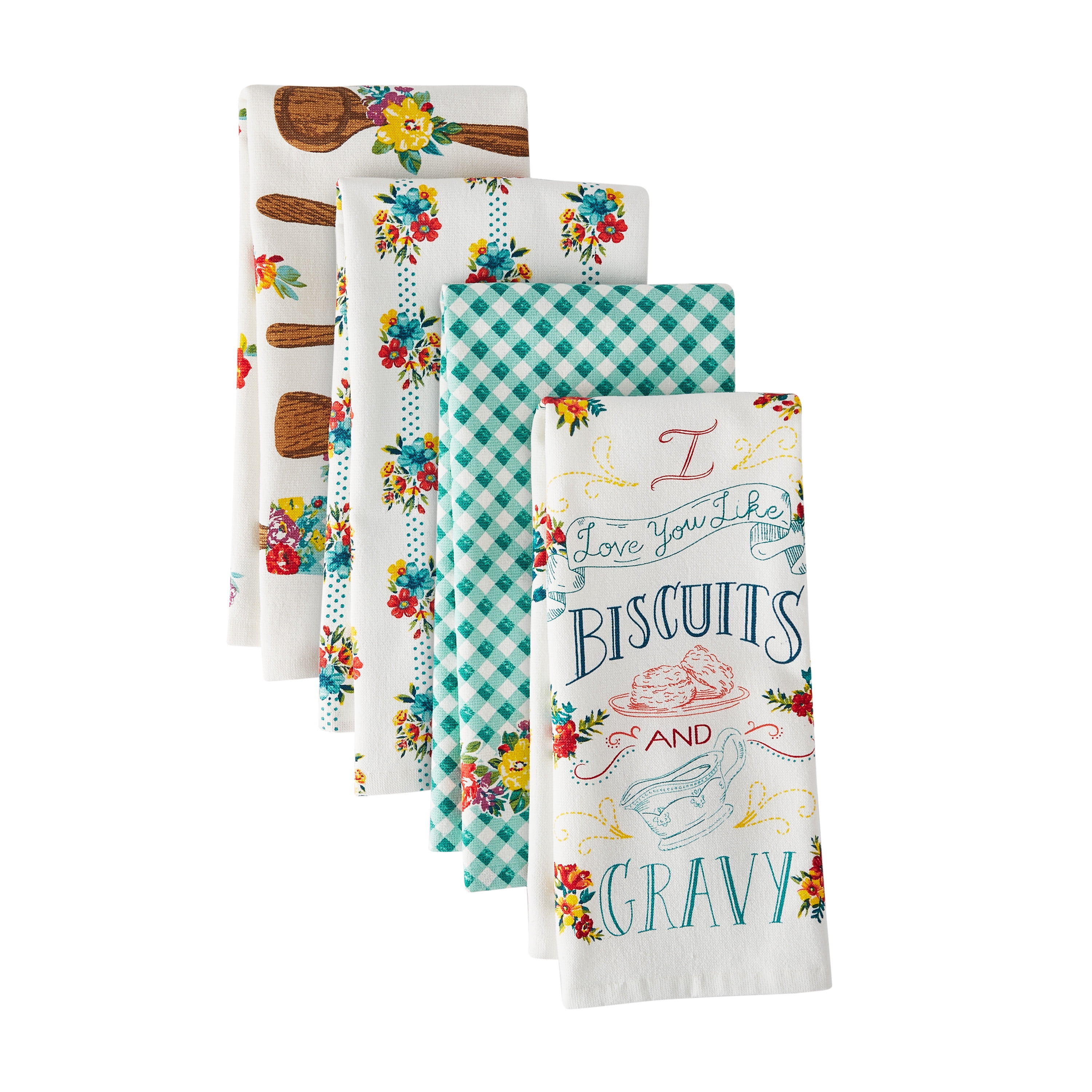 The Pioneer Woman Biscuits & Gravy Kitchen Towel Set, Multicolor, 16"W x 28"L, 4 Piece