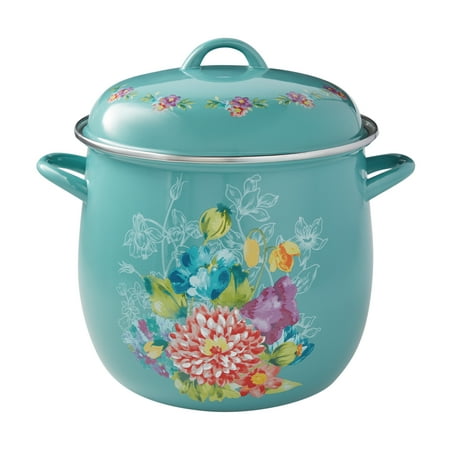 The Pioneer Woman Blooming Bouquet 12-Quart Enamel on Steel Stock Pot, Teal
