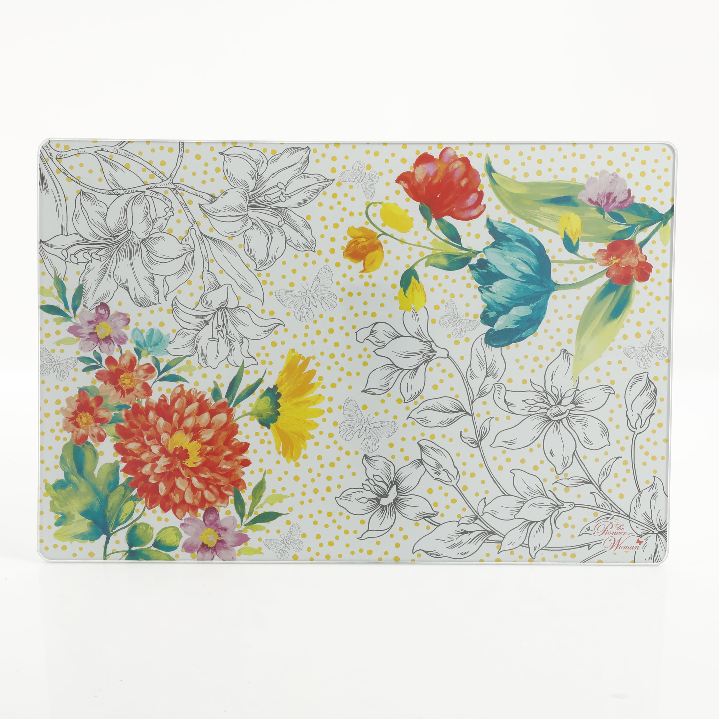 The Pioneer Woman Blooming Bouquet 12x18Inch Glass Cutting Board