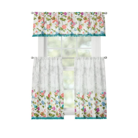 The Pioneer Woman Blooming Bouquet 3 Piece Tier Set, Multi, Recycled Polyester, BCI Cotton, 60"W x 14"L, Indoor Curtain, Adult