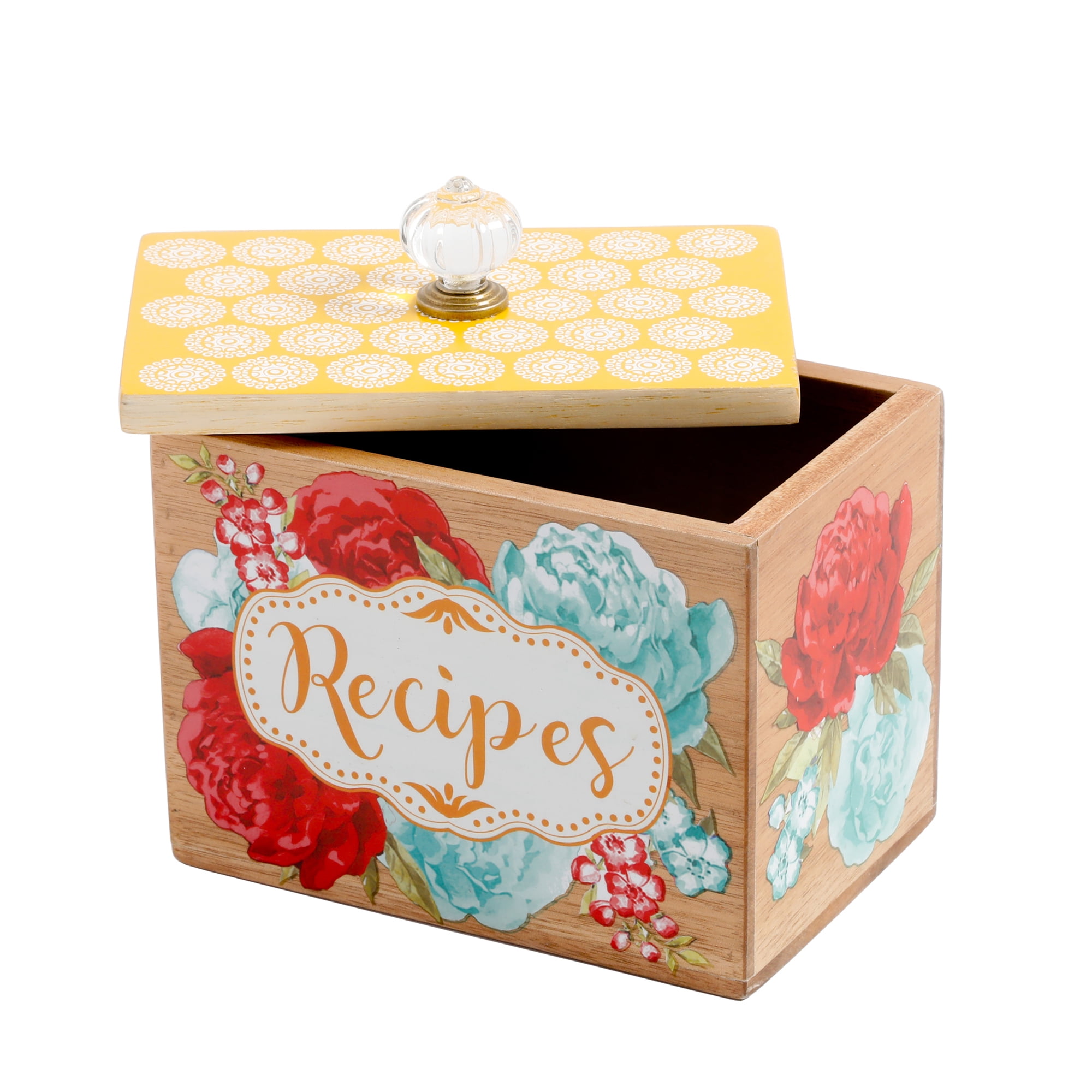 The Pioneer Woman Blossom Jubilee 6.2-inch Wood Recipe Container Box, Brown - Walmart.com