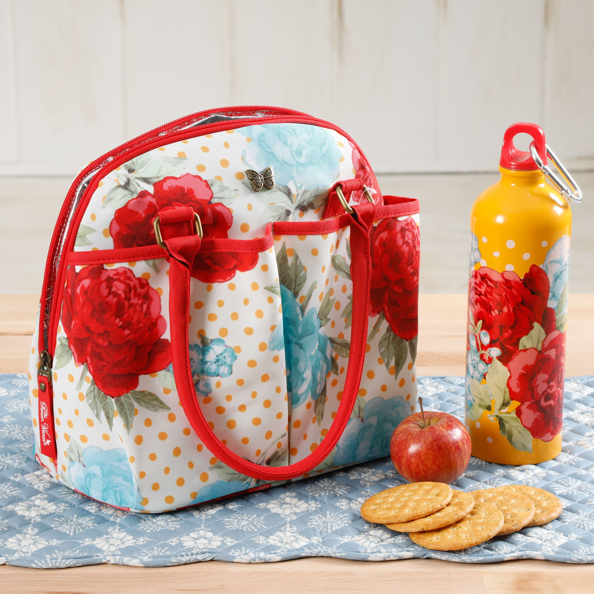 Lunch Bag Box Tote Handbag with Water Bottle Holder for Women Mom