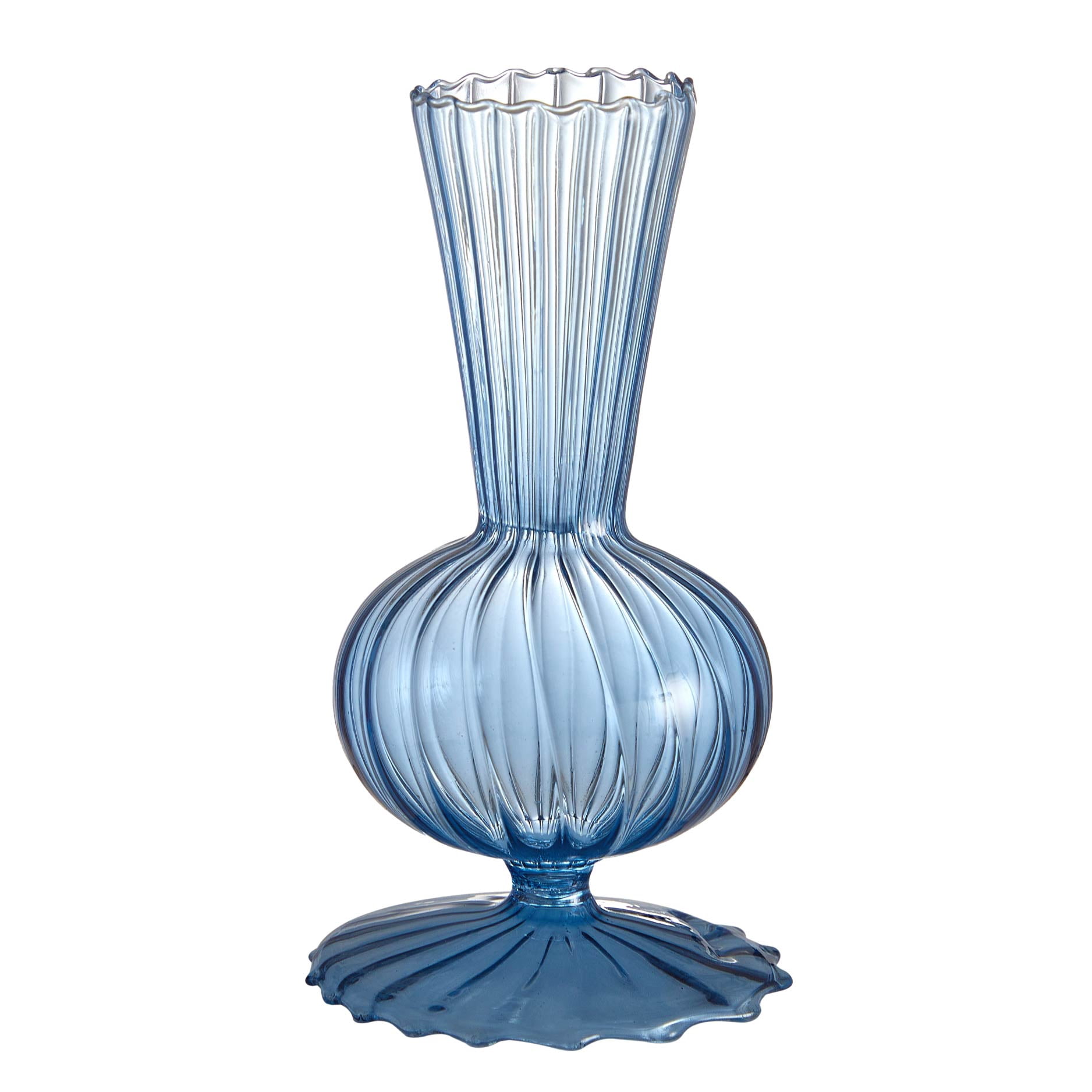 The Pioneer Woman Ribbed Blue Glass Tabletop Vase, 6.3 Inch