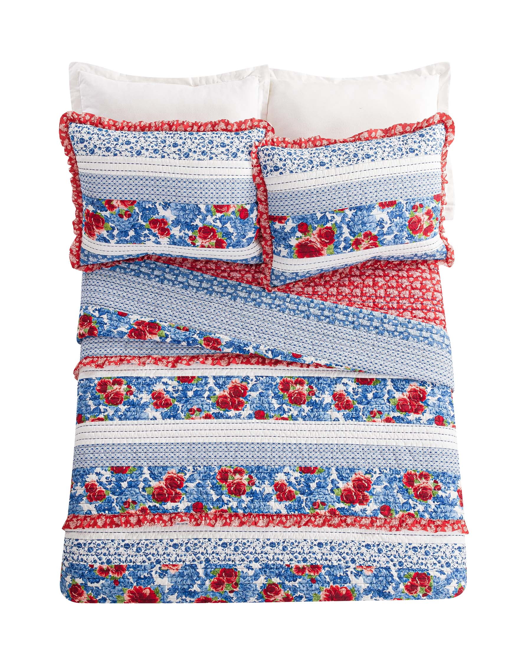 The Pioneer Woman Blue Heritage Floral Cotton Full/Queen Quilt