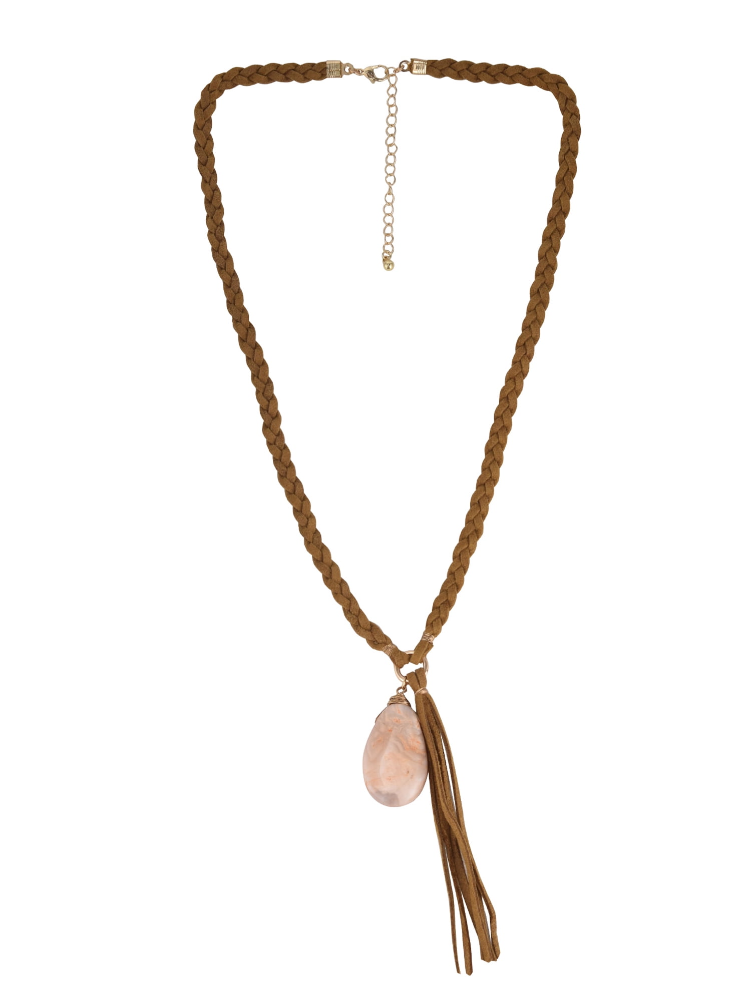 THE PIONEER WOMAN Braided Faux Suede Stone Long Pendant Necklace