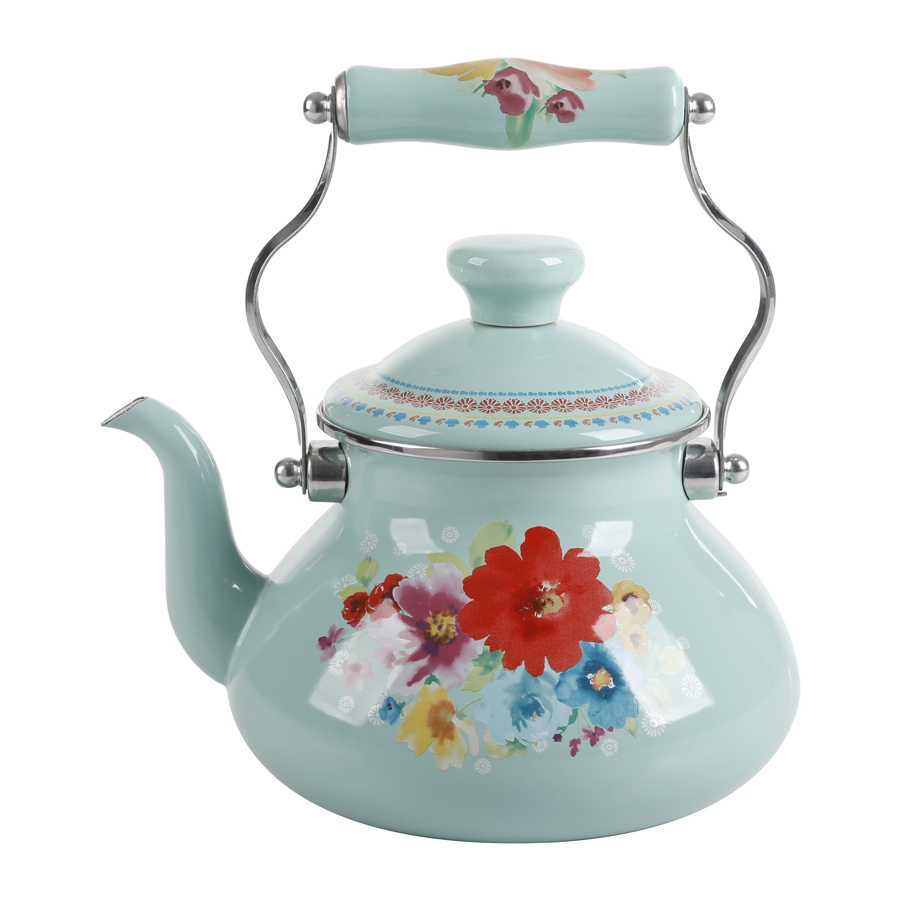 Pioneer Woman Breezy Blossom Enamel on Steel 1.9-Quart Tea Kettle