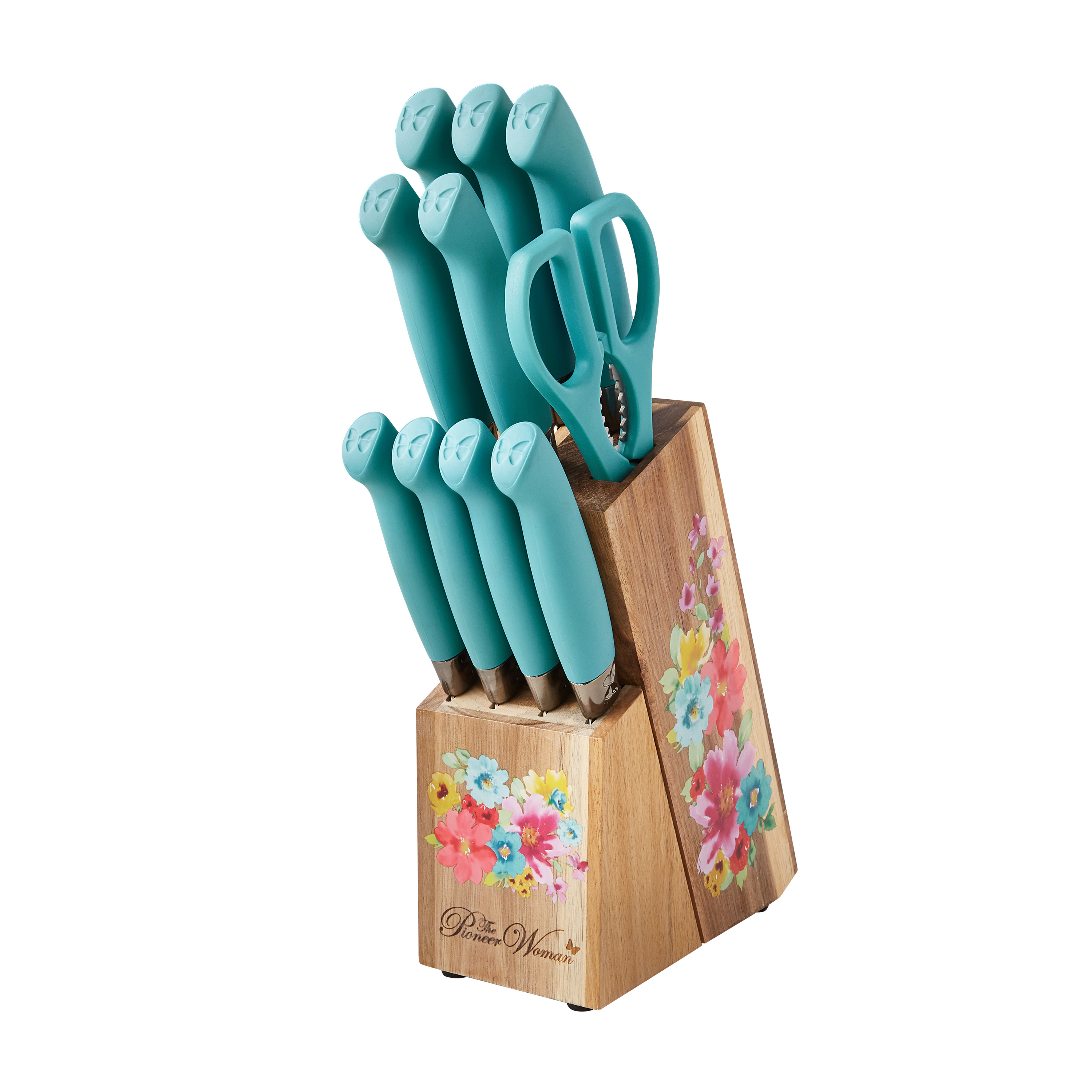 The Pioneer Woman Breezy Blossoms 11-Piece Stainless Steel Knife Block Set, Teal - image 1 of 5