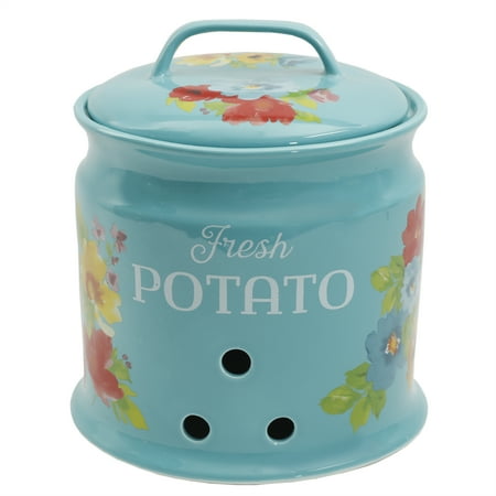 The Pioneer Woman Breezy Blossoms 9.5" Teal Stoneware Potato Keeper