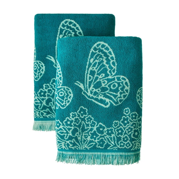 The Pioneer Woman Butterfly Garden 2-Pack Cotton Bath Towel Set, Teal/Mint