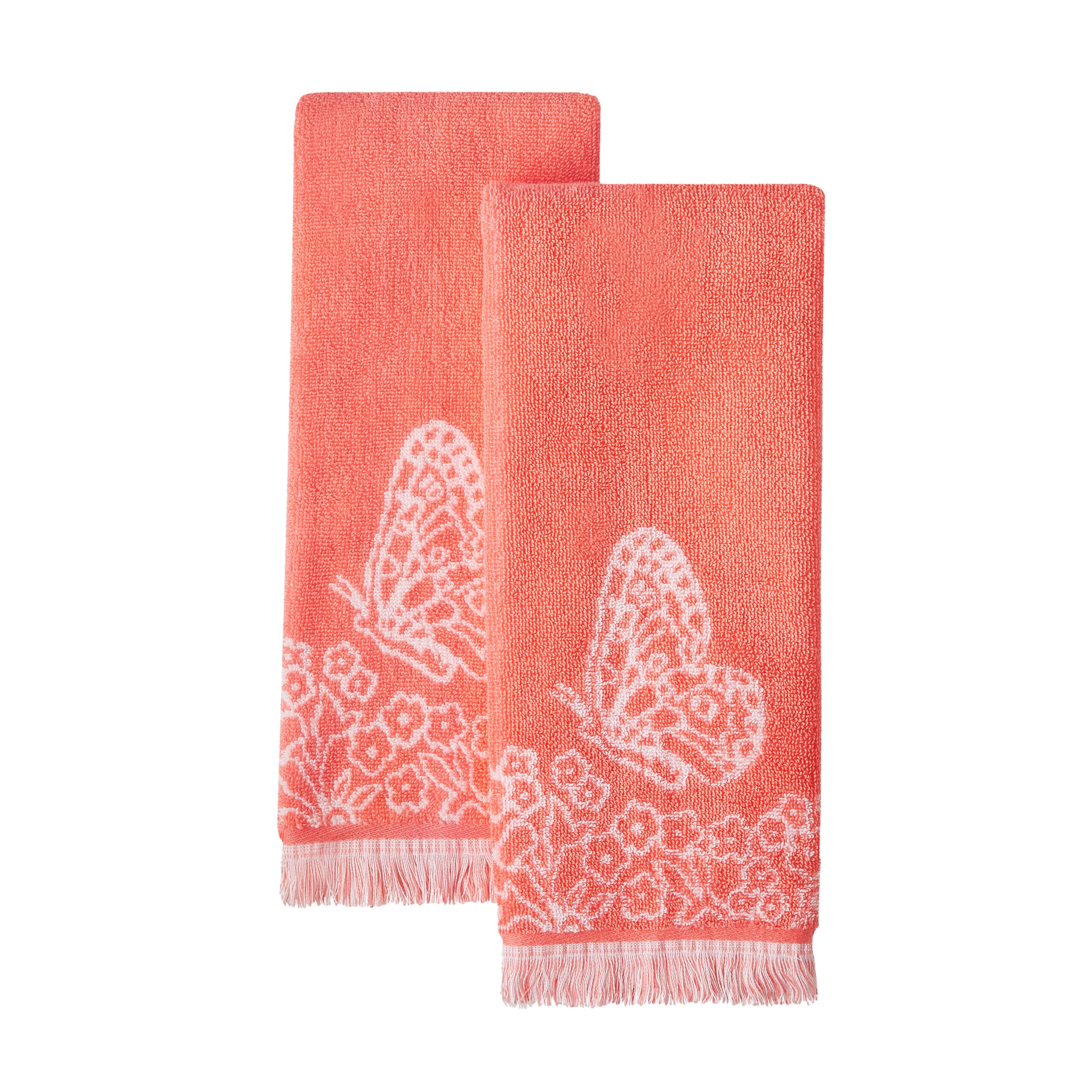 Cotton Peach Floral Paradise Hand Towels (Set of 2), For Home