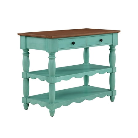 The Pioneer Woman Callie Kitchen Island made with Solid Wood Frame, Teal Finish