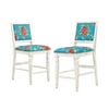 The Pioneer Woman Callie Vintage Floral Counter Height Stools Made With Solid Wood Frame, Set of 2, Teal