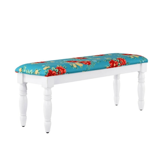 The Pioneer Woman Callie Vintage Floral Dining Bench Made With Solid Wood Frame, White