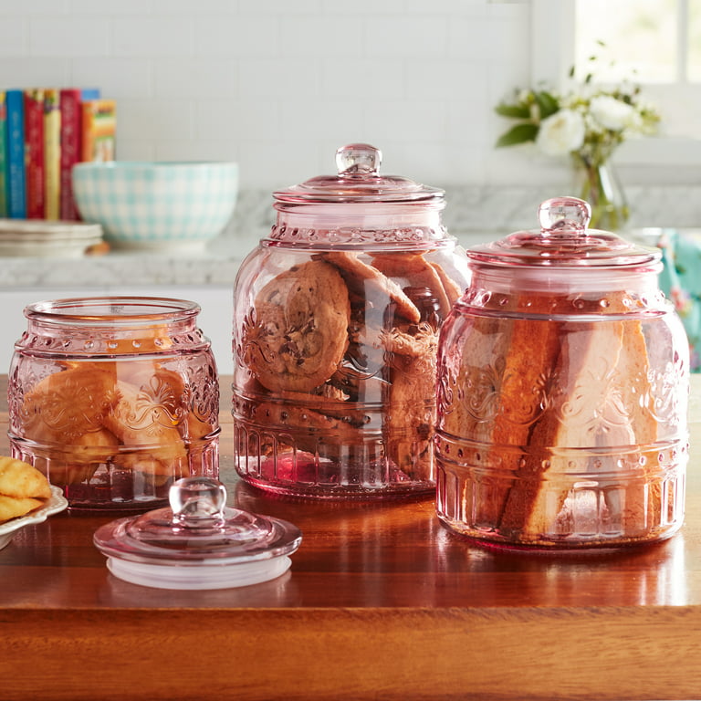 Vintage Glass Large Cookie Jar Wood Top, Rustic Kitchen, Farmhouse