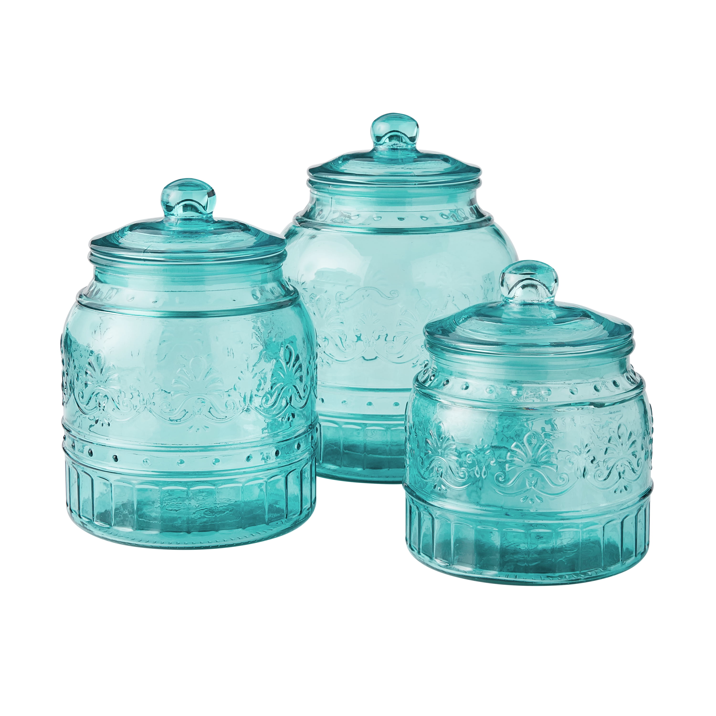 The Pioneer Woman Farmhouse Lace 9.1-Inch Canister with Acrylic Knob, Teal  