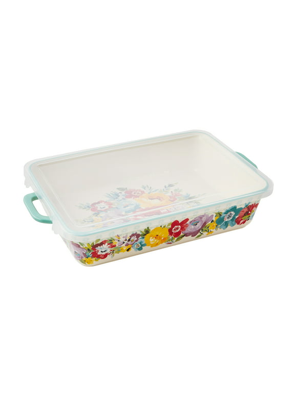 The Pioneer Woman Ceramic 9x13 Baker with Lid, Sweet Romance