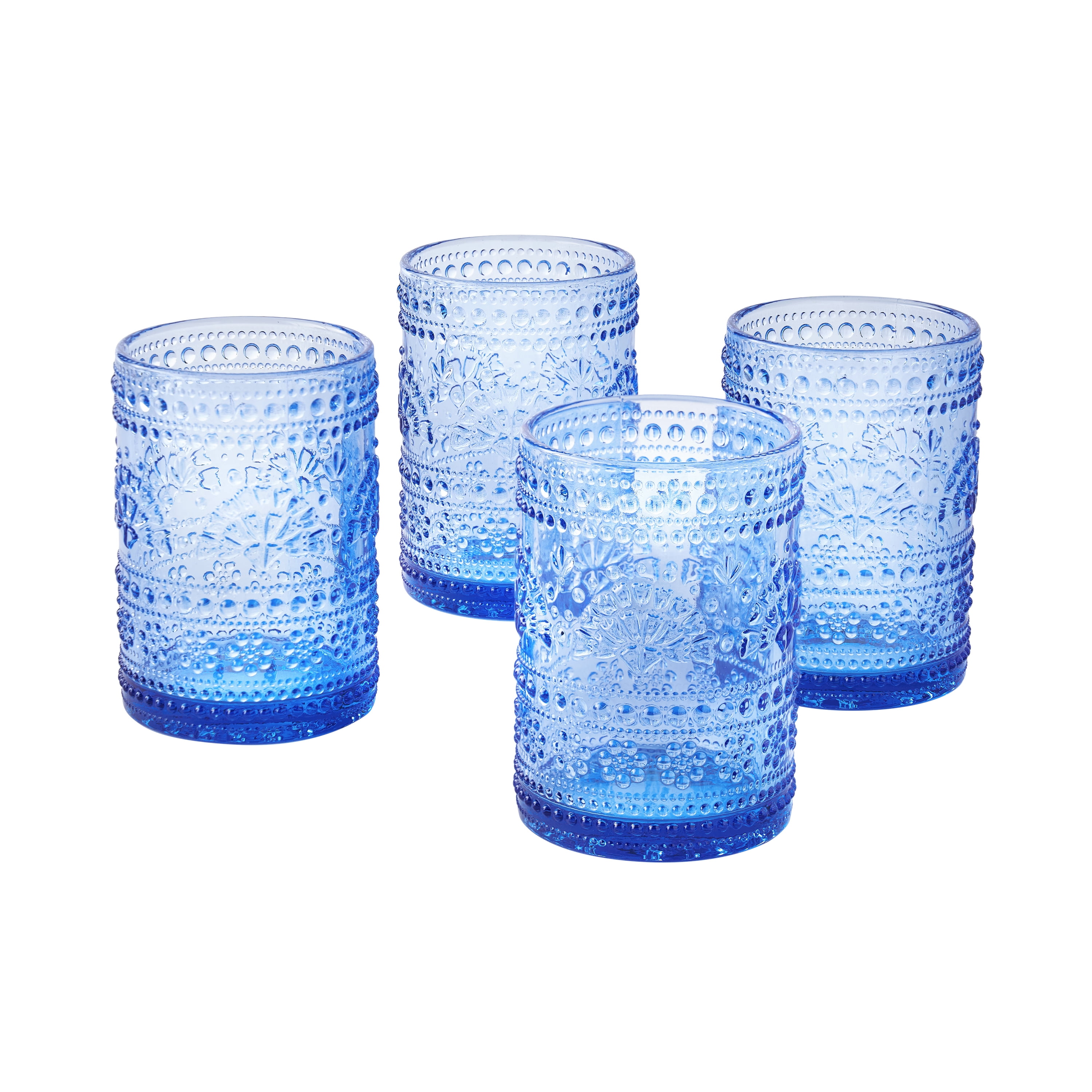 The Pioneer Woman Glass 11 oz Handmade Blue Chainning Beverage Glasses, Iced Tea Glasses