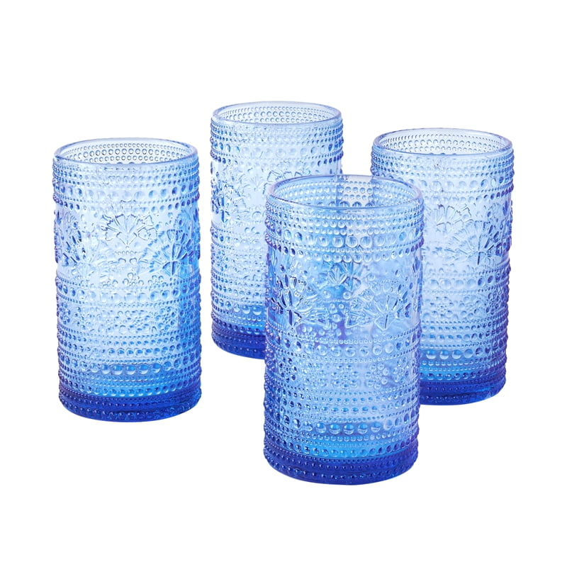 The Pioneer Woman Glass Channing 18-OunceTumblers, Blue, Set of 4