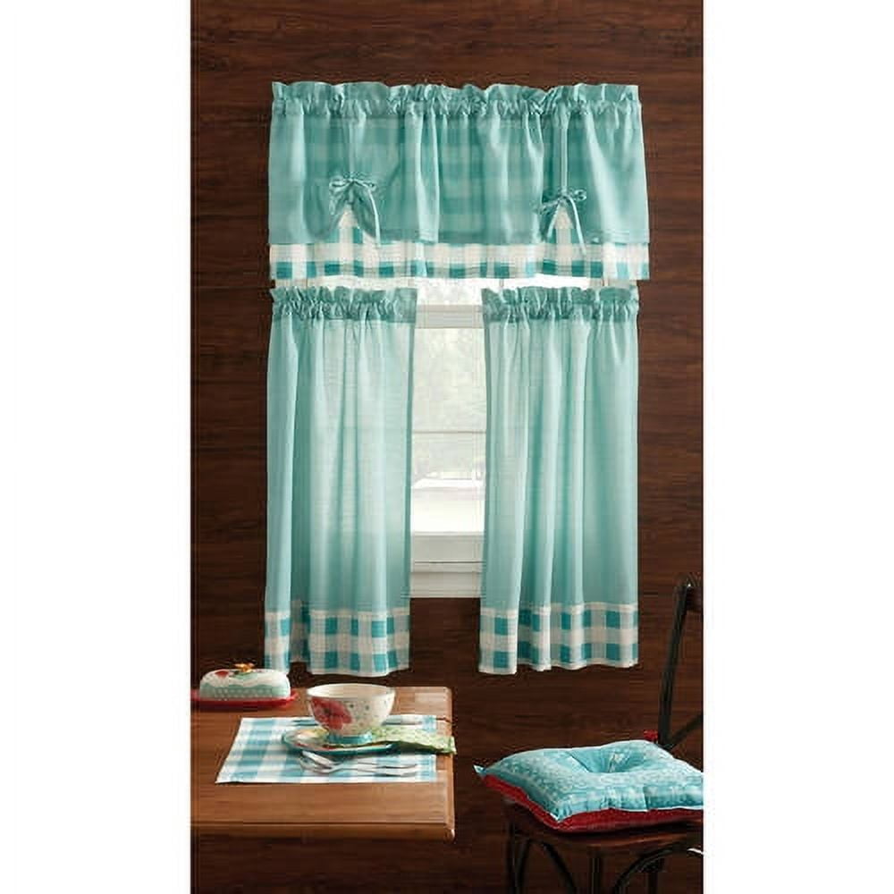 The Pioneer Woman Charming Check Curtain and Valence Set, Teal, 30"W x 60"L, 3 Piece