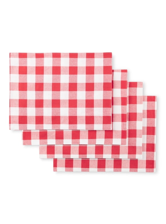 The Pioneer Woman Charming Check Fabric Placemat Set, Multicolor, 14" x 19", Red, 4 Piece