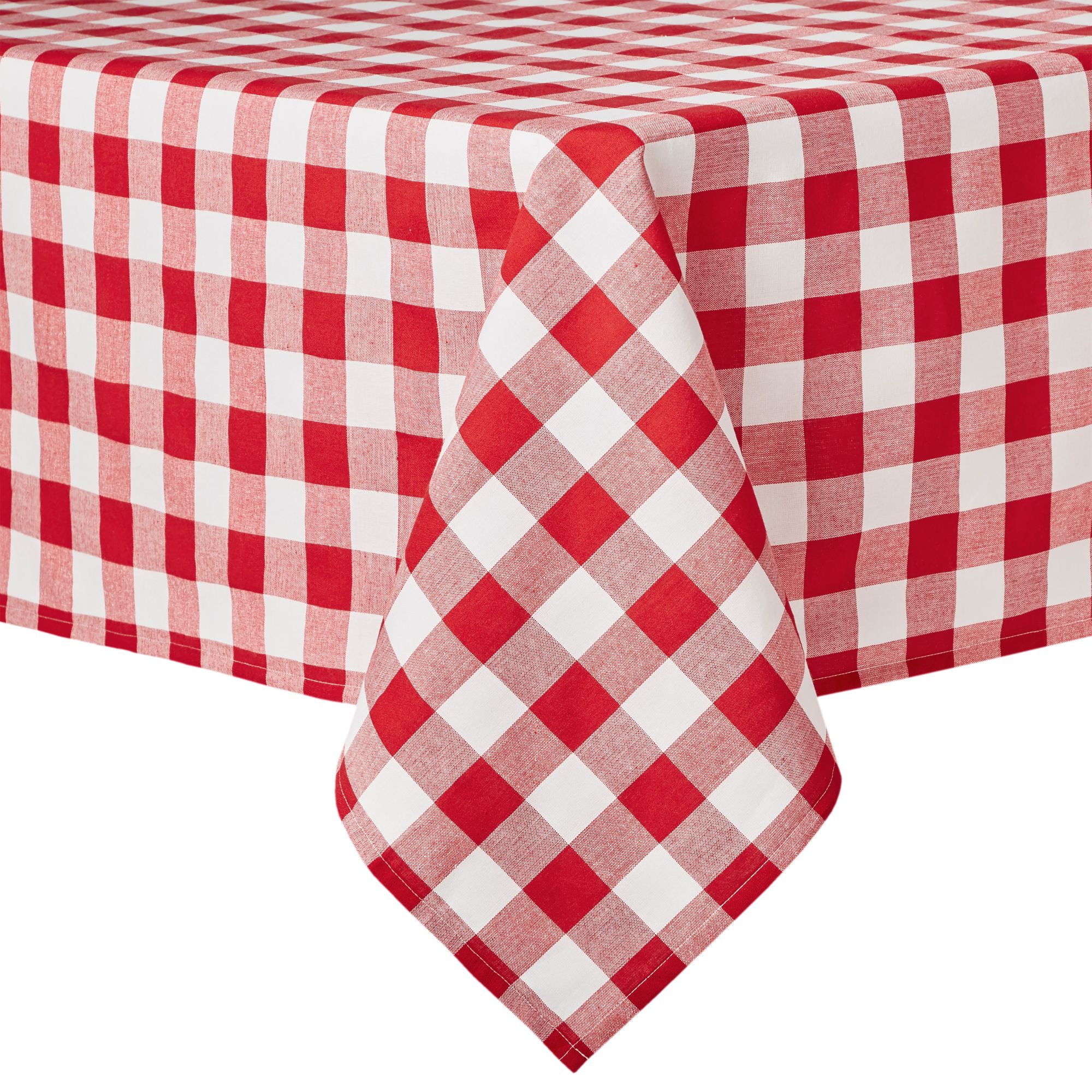 Red and White Checkered Rectangular Fabric Tablecloth, 60" x 102"