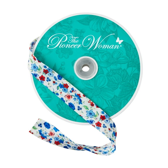 The Pioneer Woman Charming Country Ditsy Double Fold Cotton Bias Tape Ribbon, 7/8" x 25 Yards
