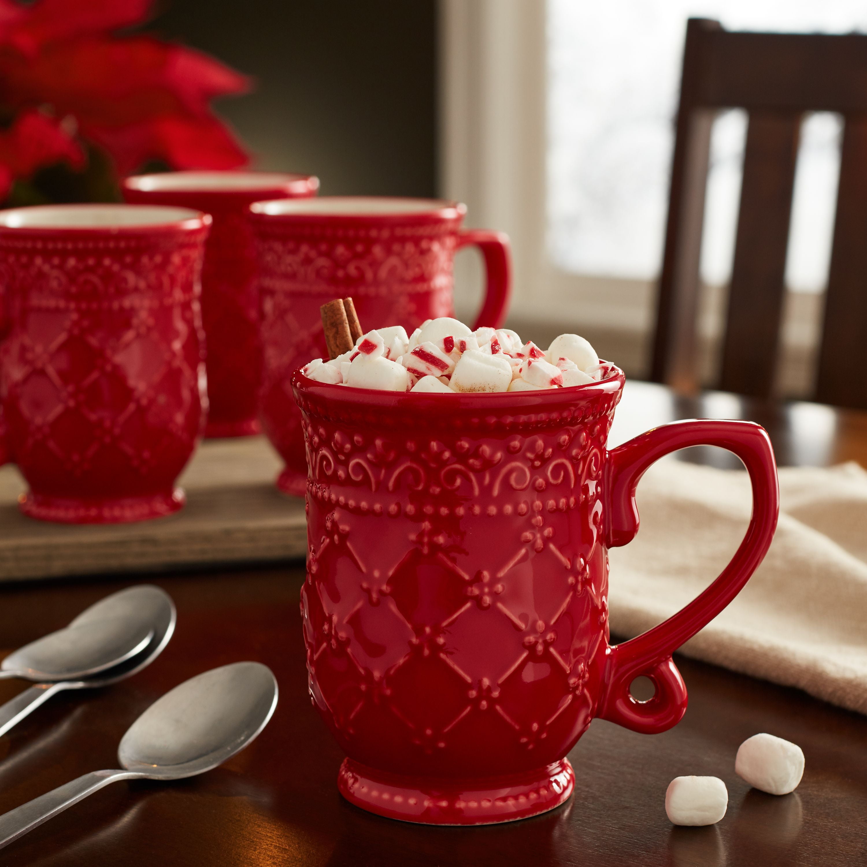 The Pioneer Woman Cheerful Rose 4Piece Mug Set, Red