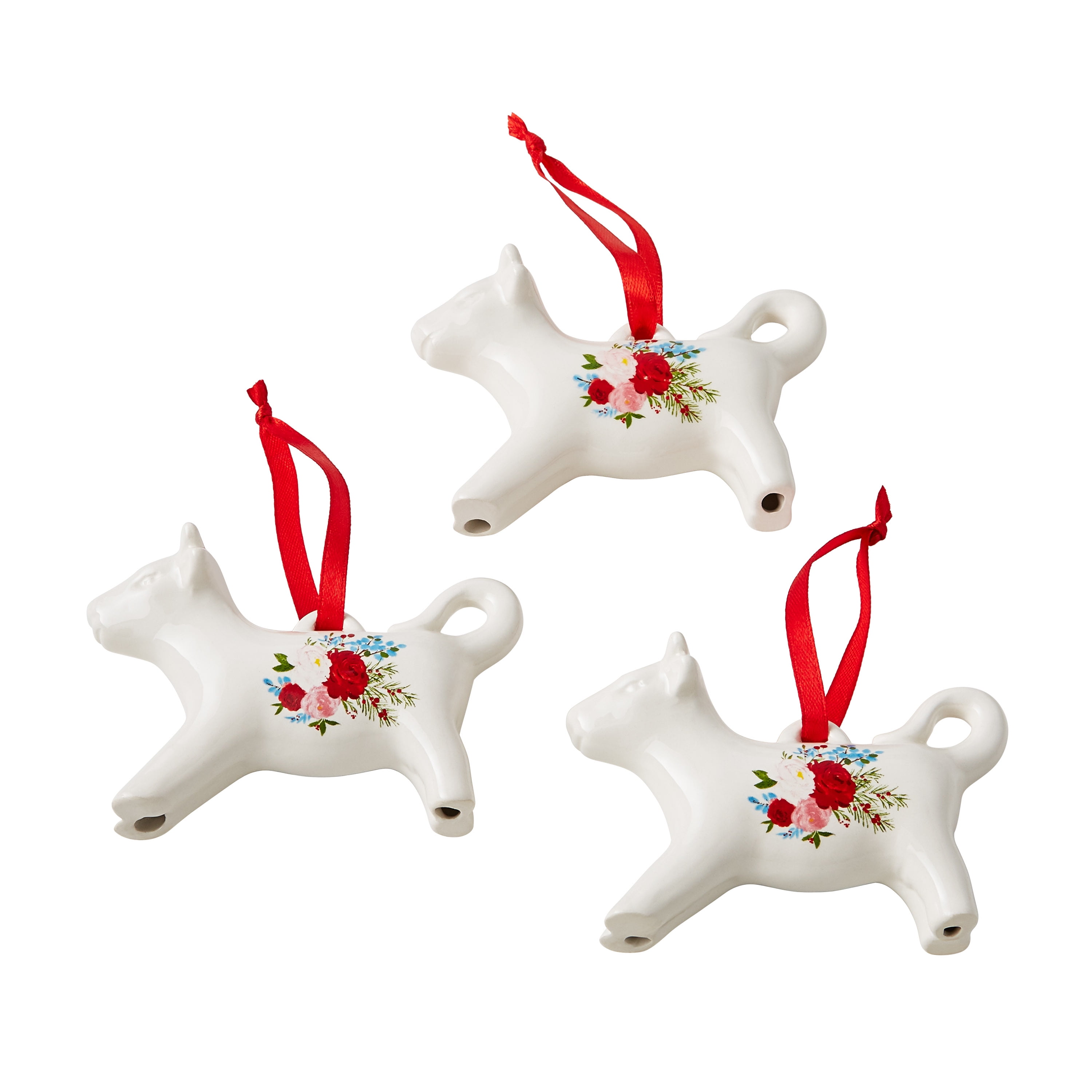 The Pioneer Woman Cheerful Rose Cow Christmas Ornament Bundle, 3 Count