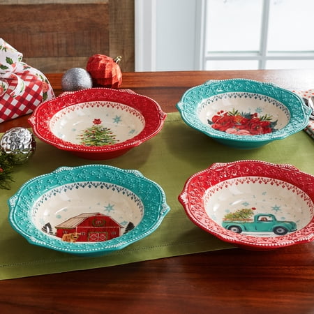 The Pioneer Woman Cheerful Rose Medallion 9.25-Inch Low Rim Bowls, Set of 4