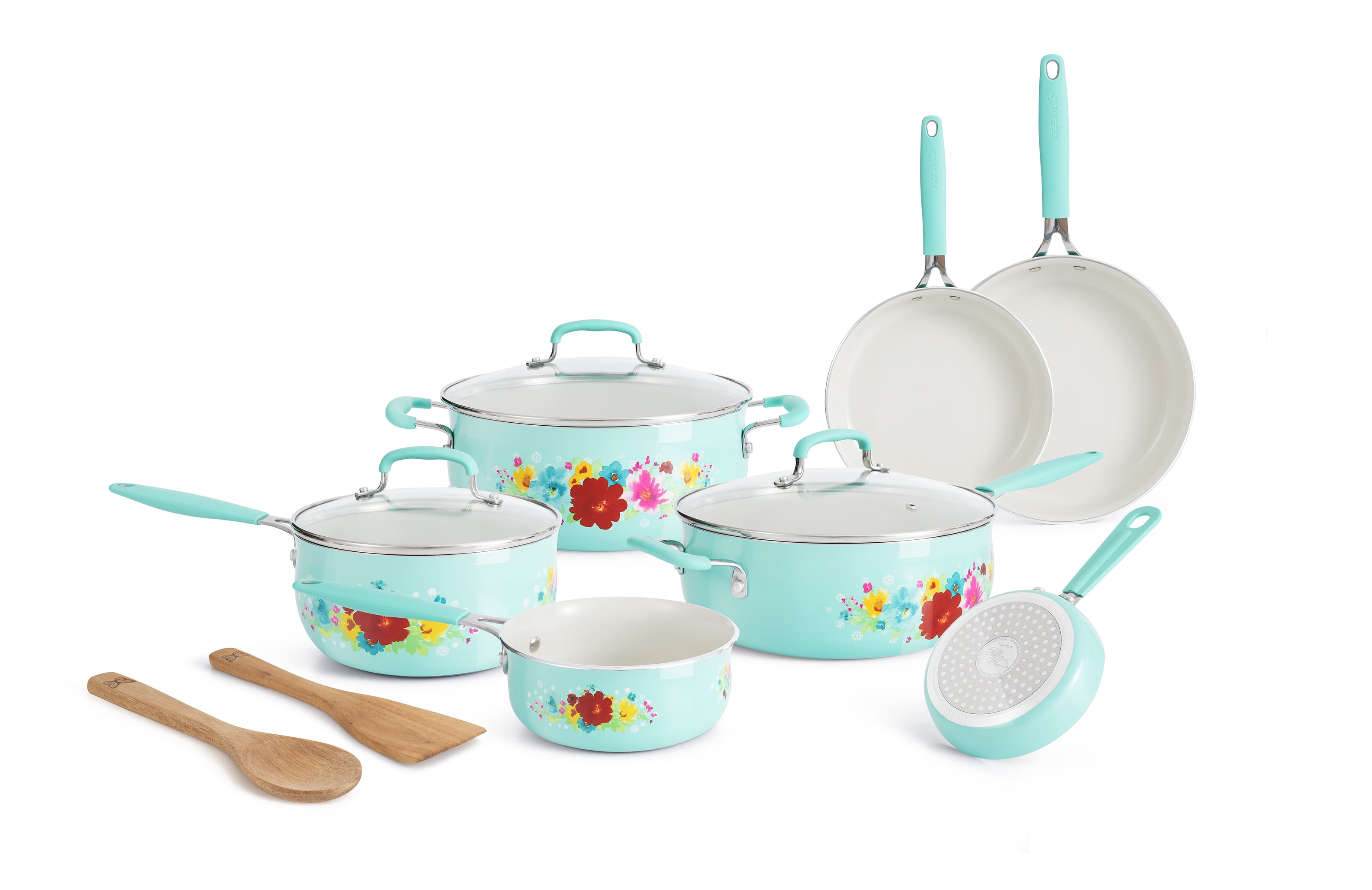 The Pioneer Woman Classic Ceramic Breezy Blossom Cookware Set, 12