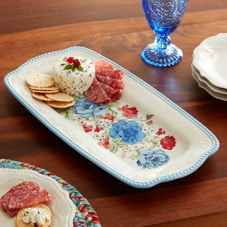The Pioneer Woman Classic Charm Ceramic 16-inch Rectangular Platter, Blue