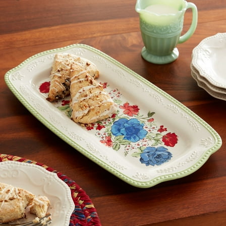 The Pioneer Woman Classic Charm Ceramic 16" Rectangular Platter, Green