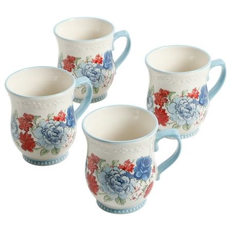 The Pioneer Woman Classic Charm White Ceramic 17-Ounce Mugs, 4-Pack
