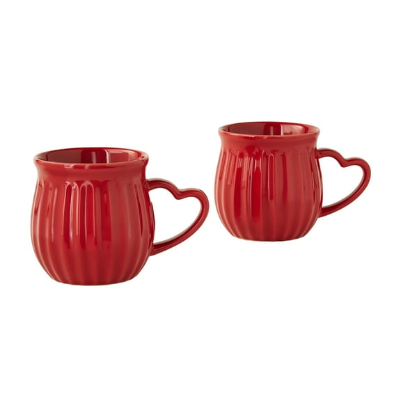 The Pioneer Woman Colette 12-Ounce Stoneware Heart Handle Mugs, Red, Set of 2