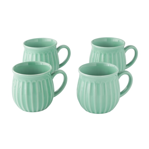 The Pioneer Woman Colette Stoneware Mugs, Green, 12 oz, Set of 4