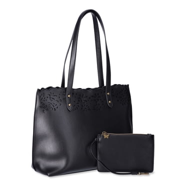 The Pioneer Woman Cooper Perforated Tote Bag with Pouch, Black, Women's