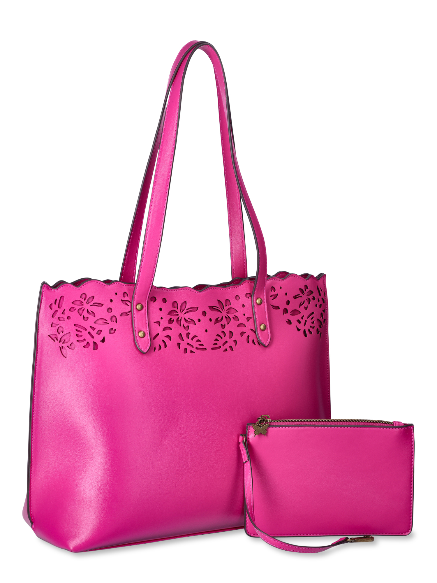 The Pioneer Woman Cooper Perforated Tote Bag with Pouch, Fuchsia, Women ...