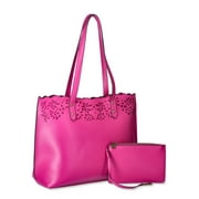 The Pioneer Woman Cooper Perforated Tote Bag with Pouch, Fuchsia, Women's