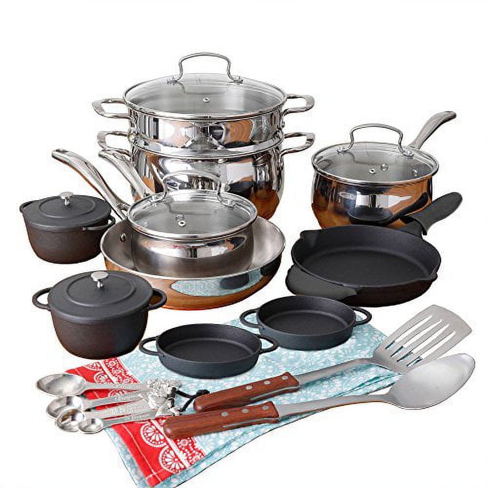 The Pioneer Woman Copper Charm Stainless Steel Copper Bottom 10 Piece Cookware  Set 