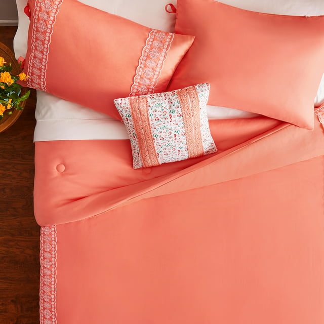 The Pioneer Woman Coral Cotton Eyelet 4-Piece Comforter Set, Full / Queen