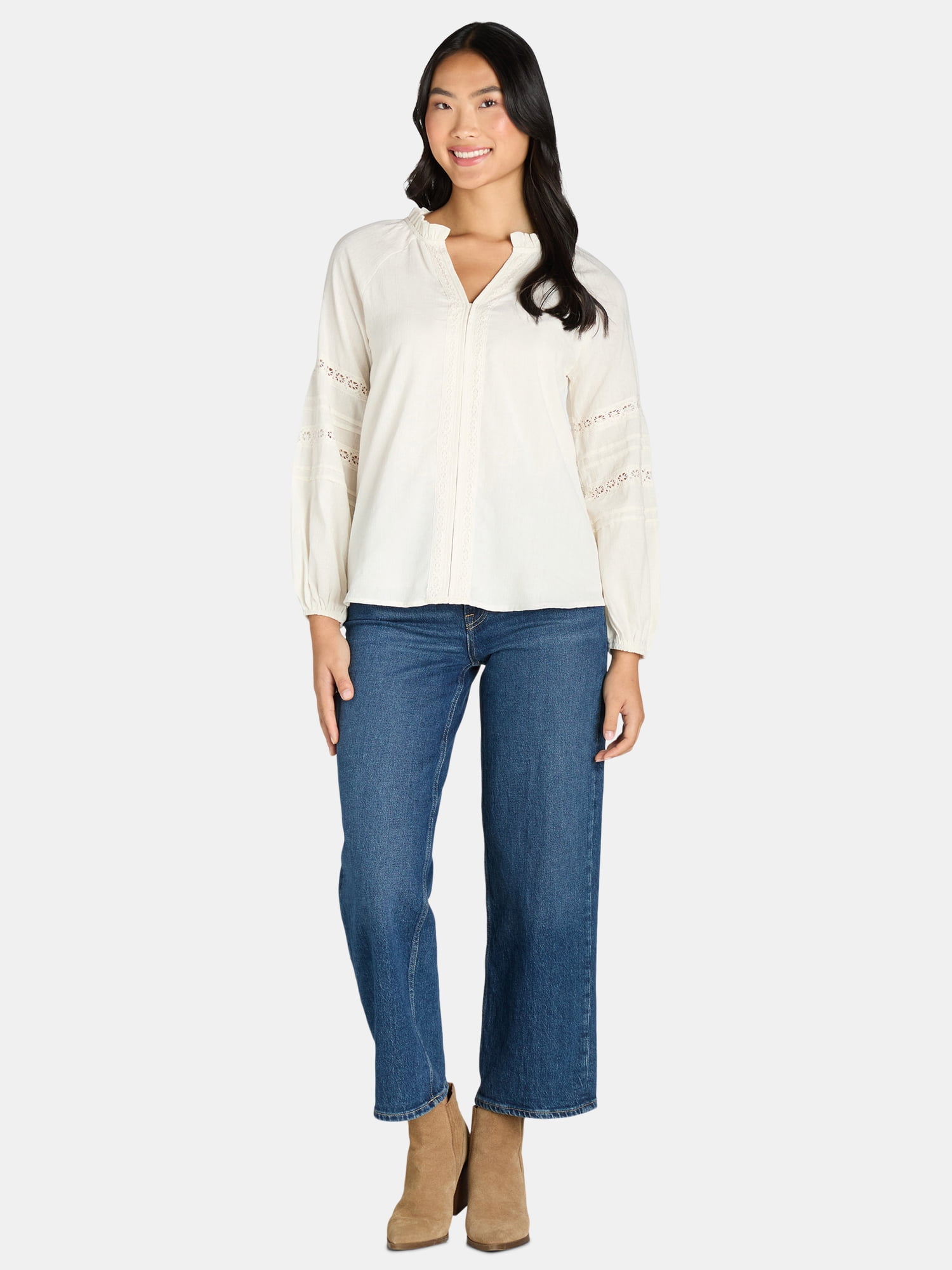 The Pioneer Woman Cotton Lace Trim Peasant Blouse, Women’s, Sizes S-3X