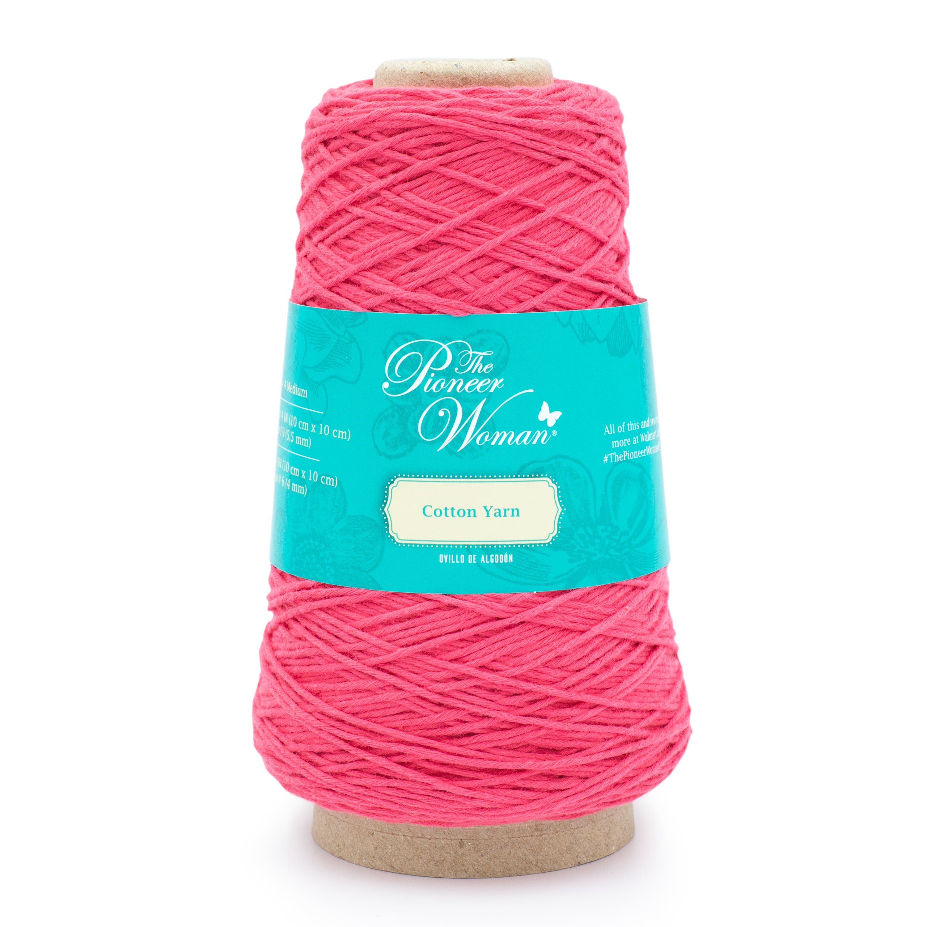 The Pioneer Woman Cotton Yarn Pink Medium Pink Yarn, Size: 0.5 lbs